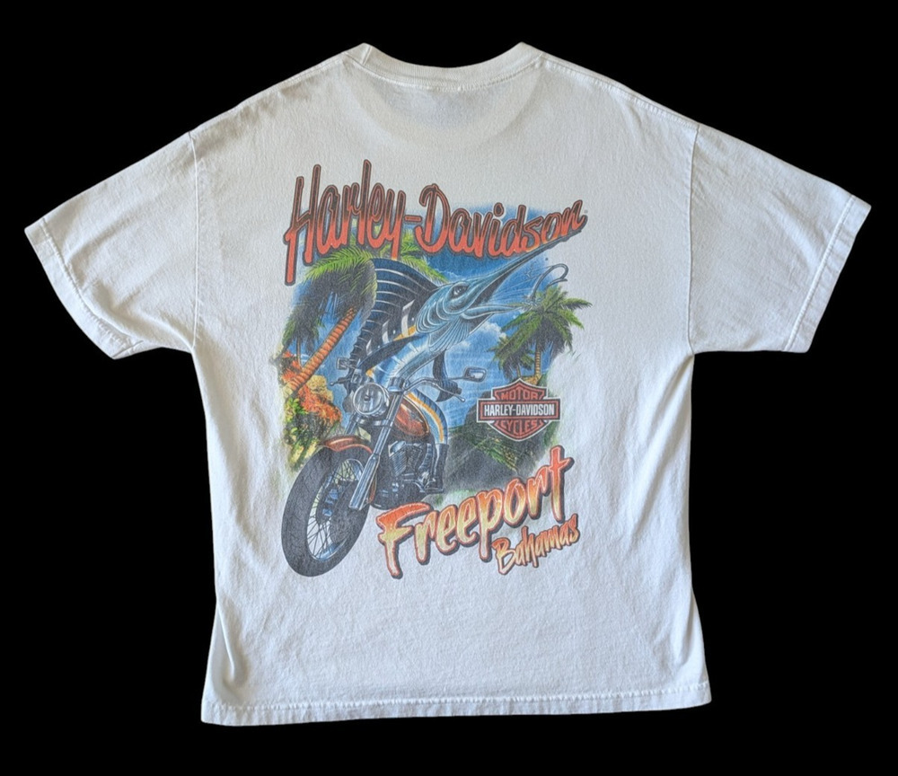 Harley Davidson White Freeport Bahamas Motorcycle Biker Swordfish XL Mens